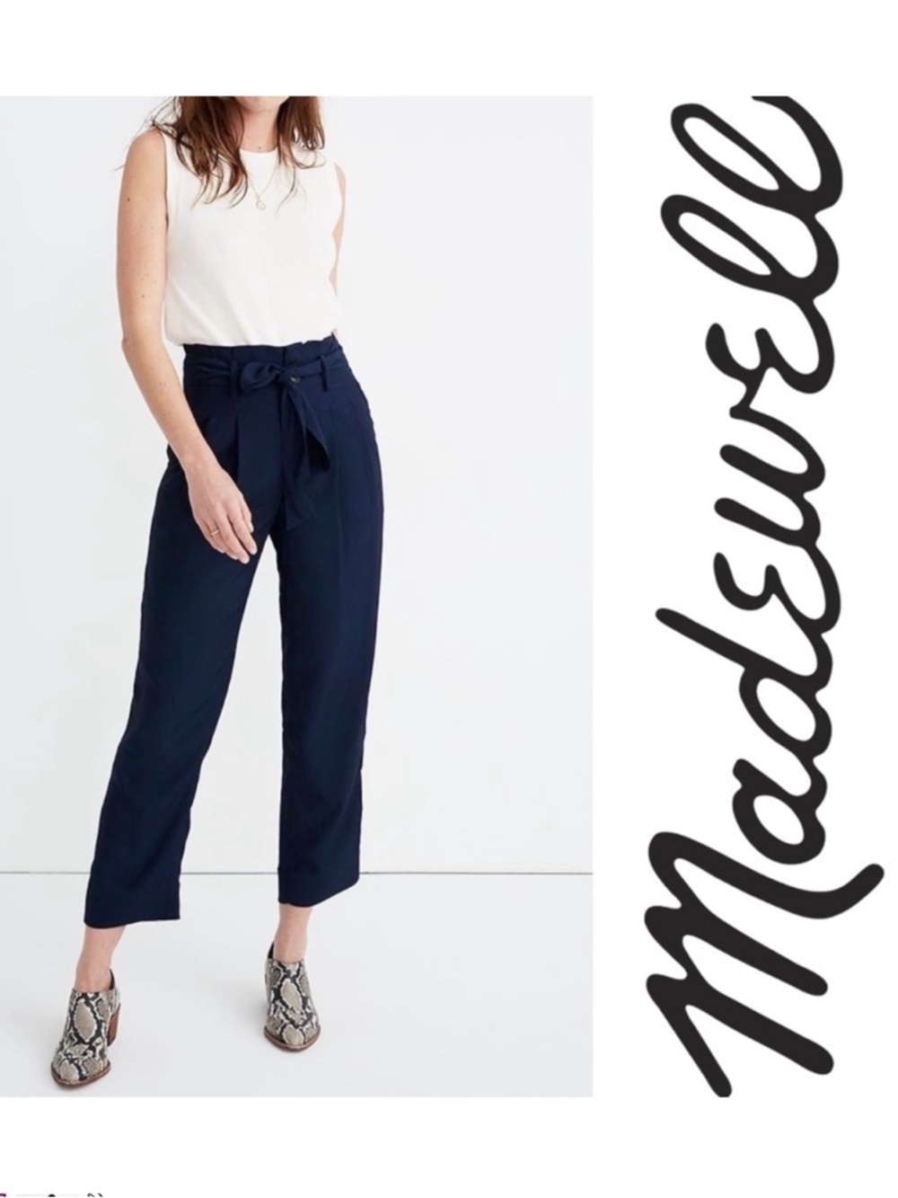 Madewell Drapey Paperbag Navy Blue Belted Pants Woman’s Sz 0